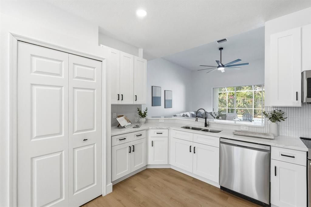 Interior, Kitchen, Recessed Lighting, Wood Texture Flooring