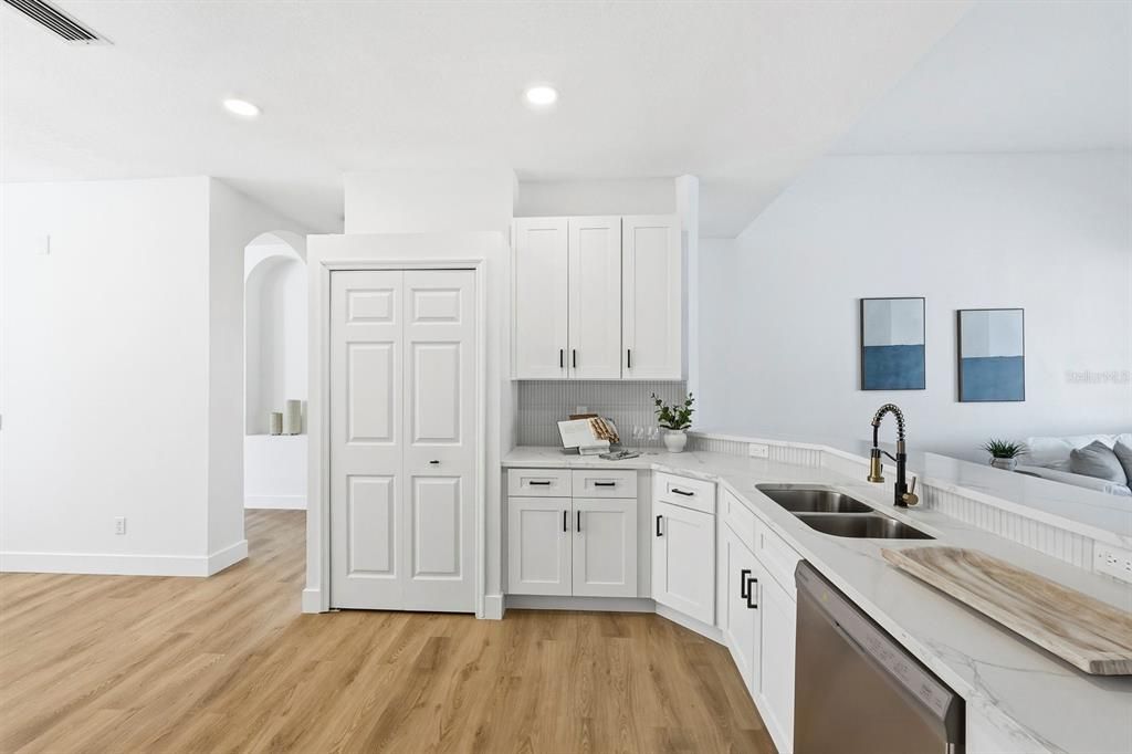 Interior, Kitchen, Recessed Lighting, Wood Texture Flooring
