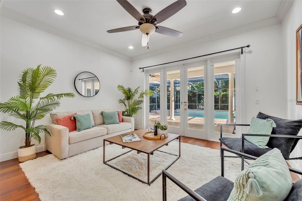 Interior, Living room, Recessed Lighting, Wood Texture Flooring