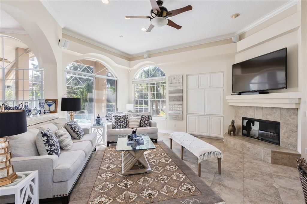 Fireplace, Interior, Living room, Recessed Lighting