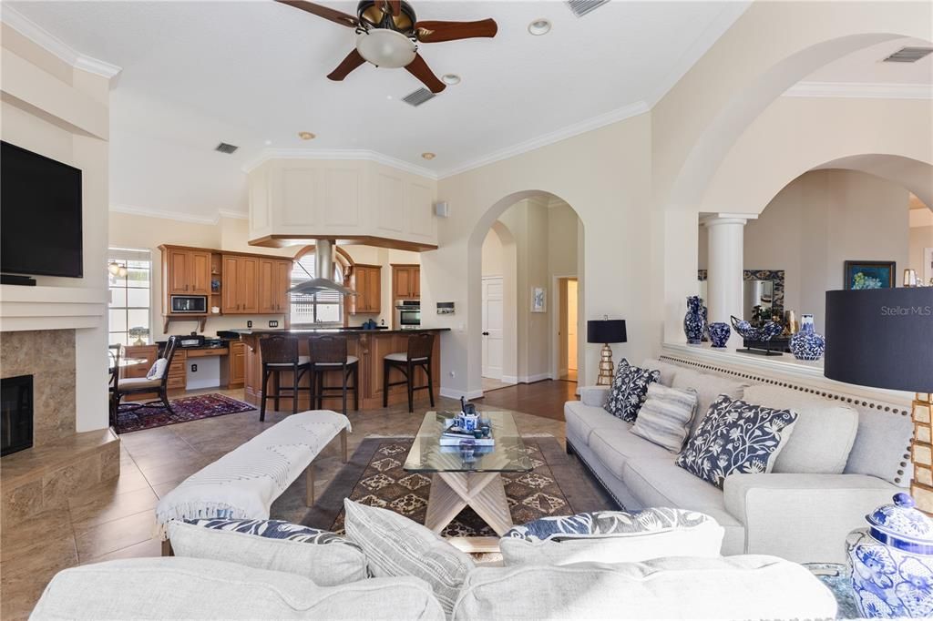 Fireplace, Interior, Kitchen, Living room