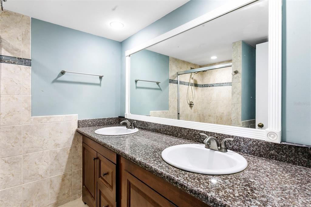 Bathroom, Dual Sink Vanities, Glass Shower, Interior, Recessed Lighting