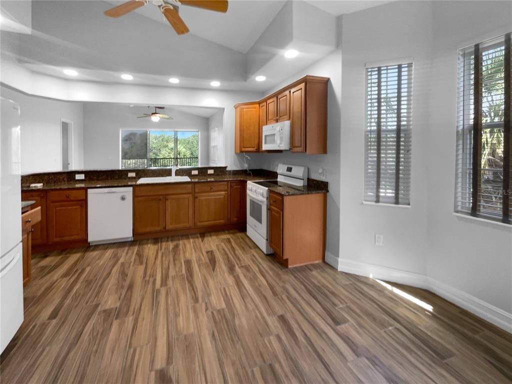 Interior, Kitchen, Recessed Lighting, Wood Texture Flooring