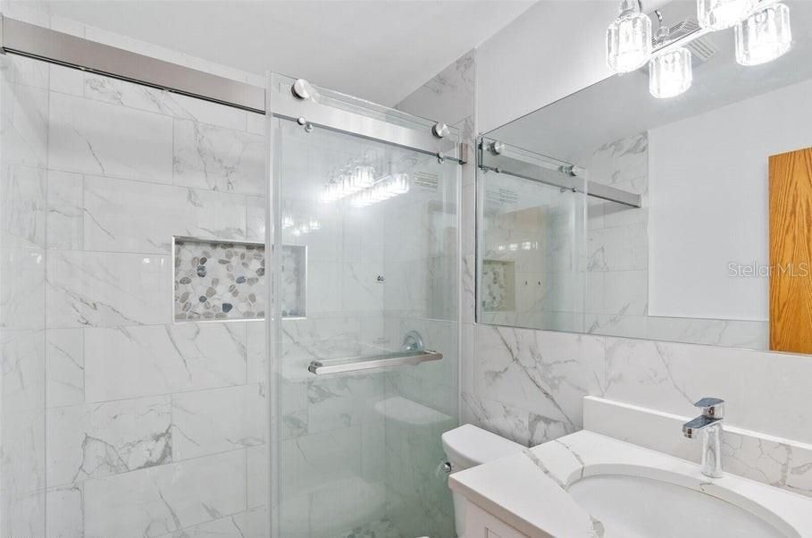 Bathroom, Glass Shower, Interior, Marble Walls