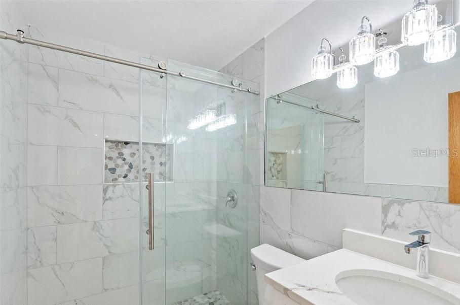 Bathroom, Glass Shower, Interior, Marble Walls