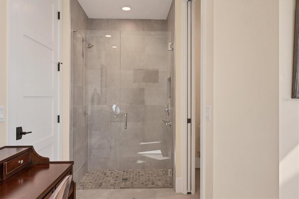 Bathroom, Glass Shower, Interior, Recessed Lighting