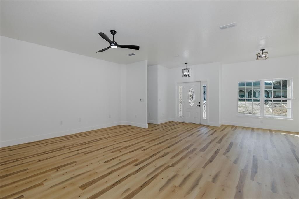 Empty room, Interior, Pendant Lights, Wood Texture Flooring