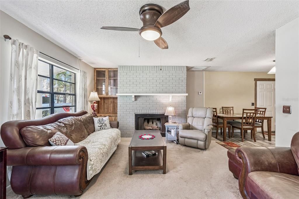 Dining room, Fireplace, Interior, Living room, Stone Walls