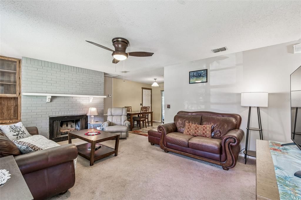 Dining room, Fireplace, Interior, Living room, Stone Walls