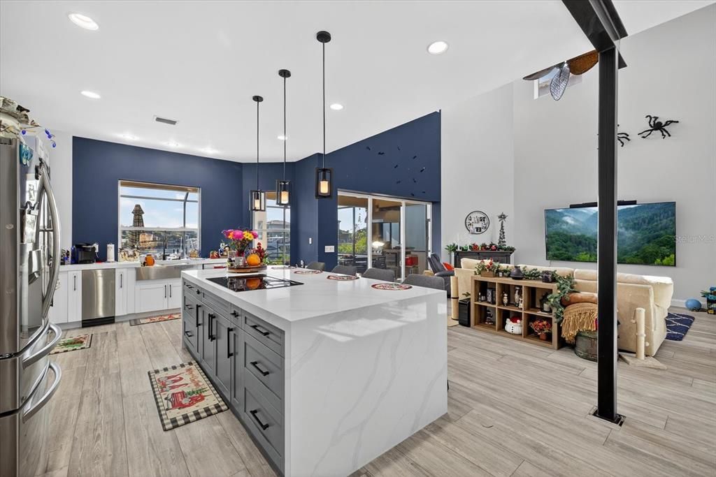 Interior, Kitchen, Pendant Lights, Recessed Lighting, Wood Texture Flooring