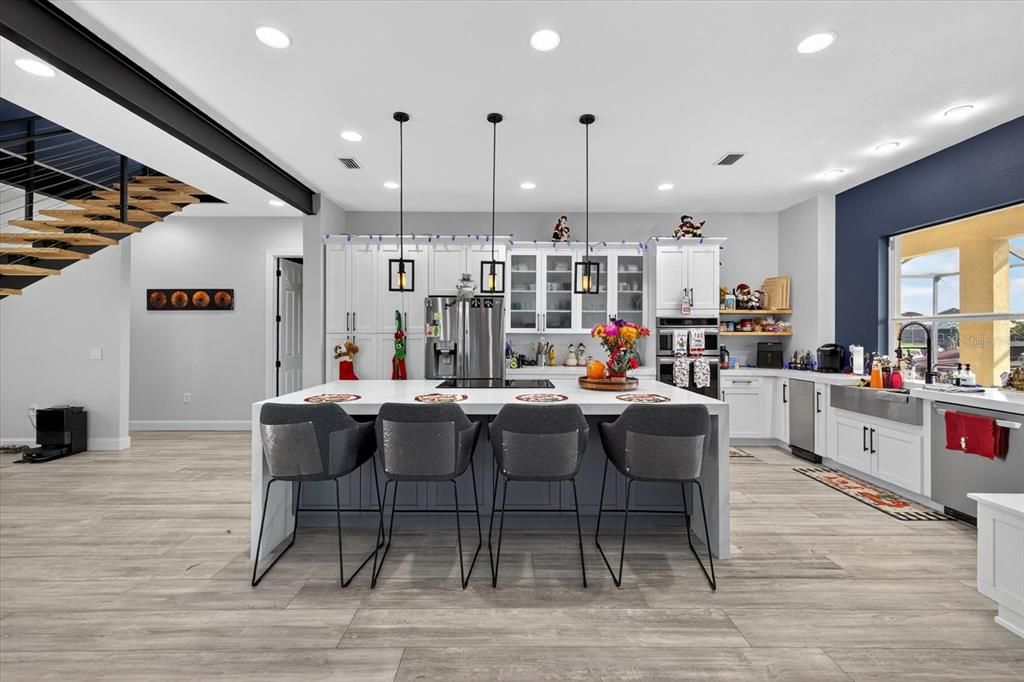 Interior, Kitchen, Pendant Lights, Recessed Lighting, Wood Texture Flooring