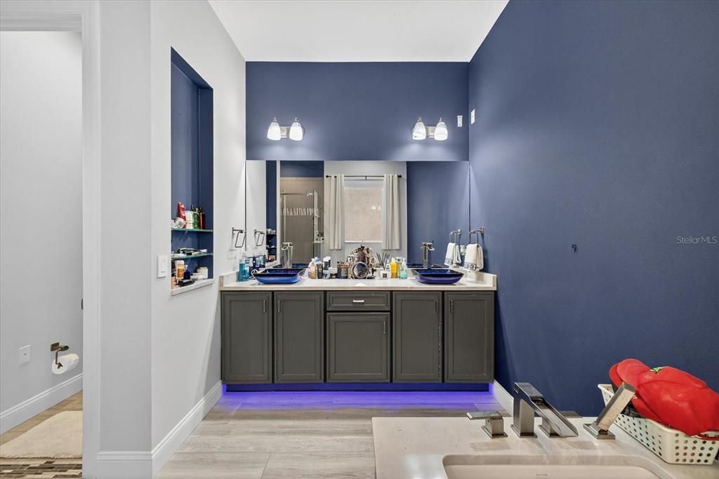 Bathroom, Dual Sink Vanities, Interior, Wood Texture Flooring