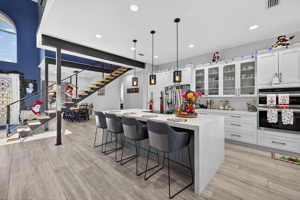 Interior, Kitchen, Pendant Lights, Recessed Lighting, Wood Texture Flooring