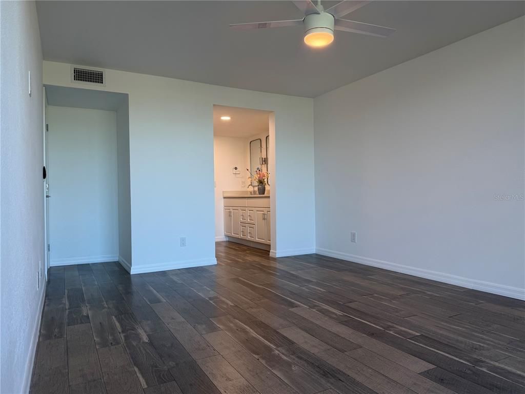 Bathroom, Empty room, Interior, Recessed Lighting, Wood Texture Flooring