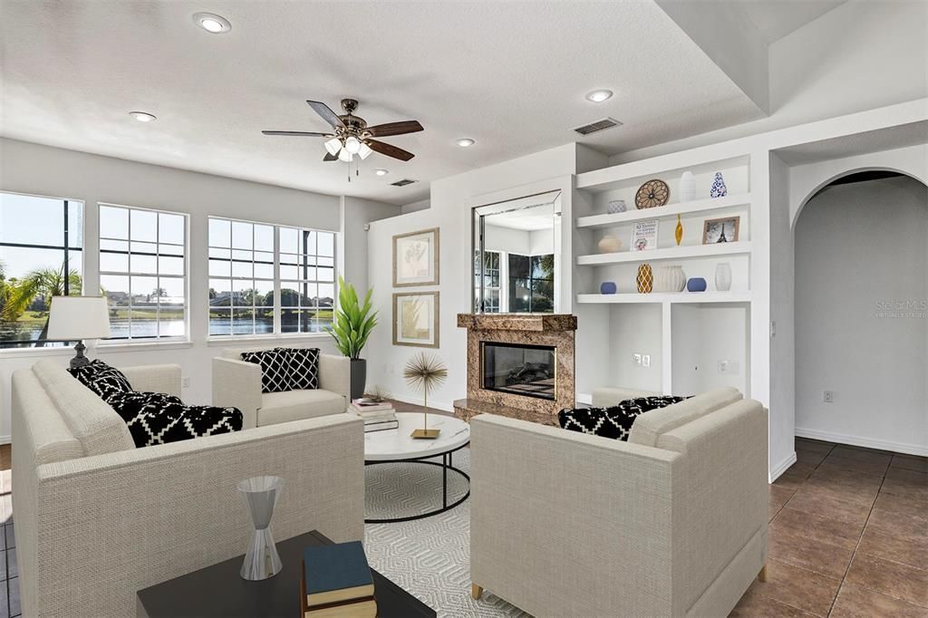 Fireplace, Interior, Living room, Recessed Lighting, Water