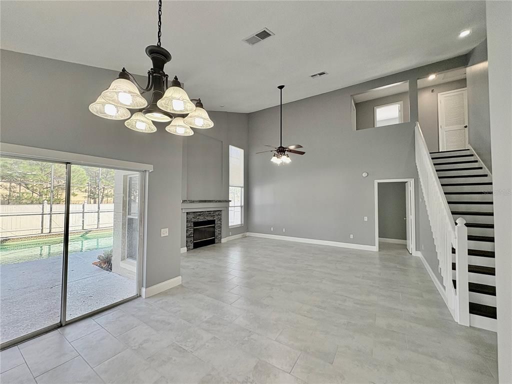 Empty room, Fireplace, Interior, Pendant Lights, Recessed Lighting