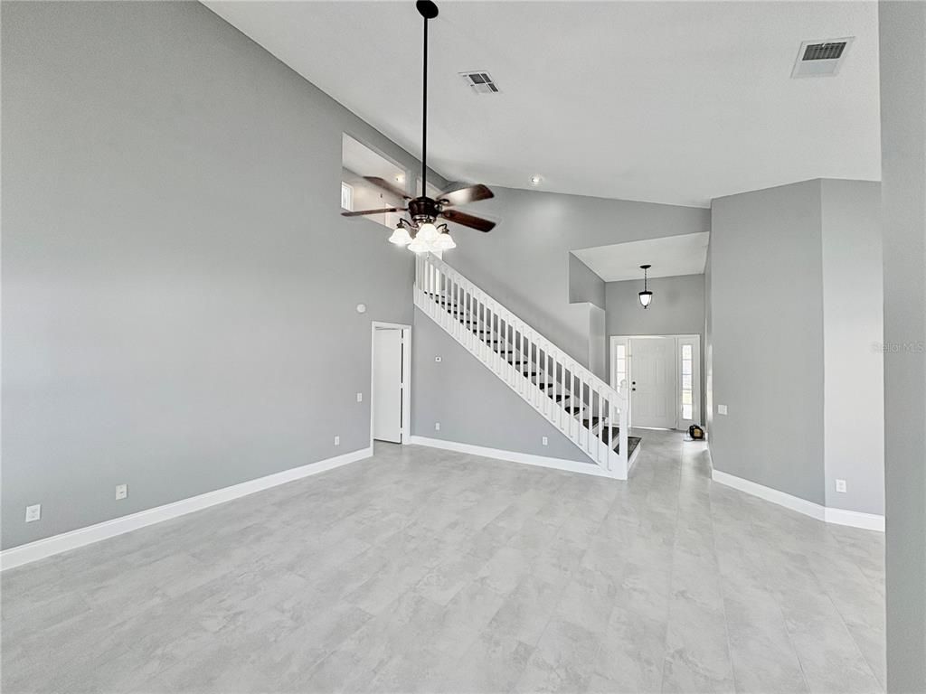 Empty room, Interior, Pendant Lights, Recessed Lighting, Wood Texture Flooring