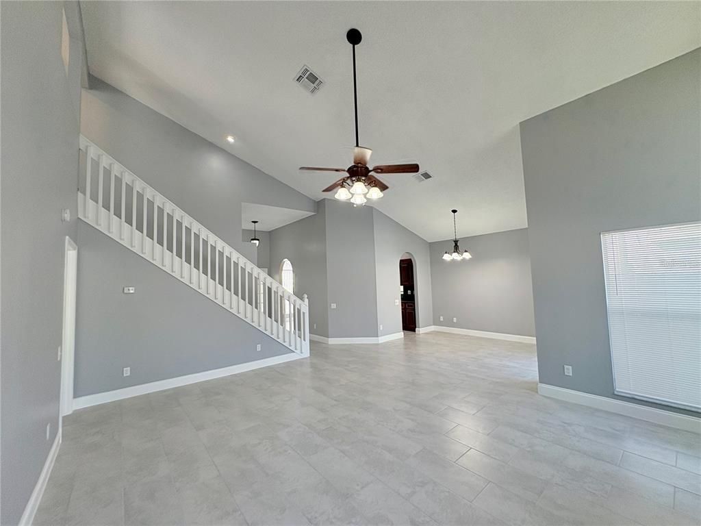 Chandelier, Empty room, Interior, Recessed Lighting, Wood Texture Flooring