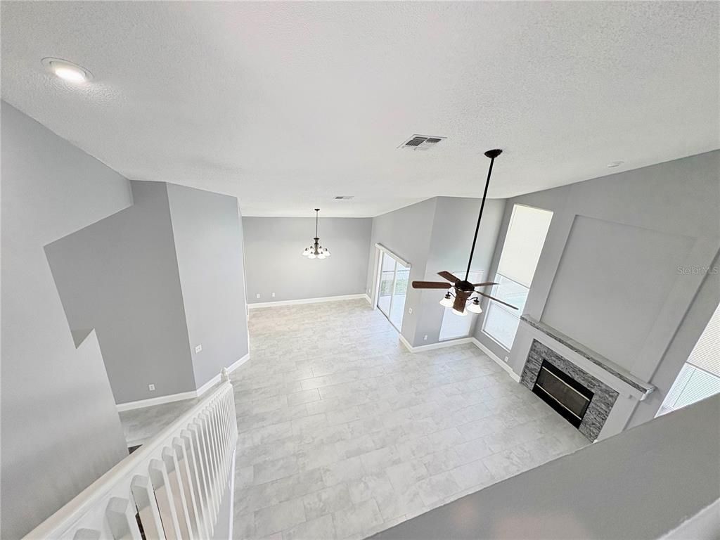 Chandelier, Empty room, Fireplace, Interior, Marble, Pendant Lights, Recessed Lighting