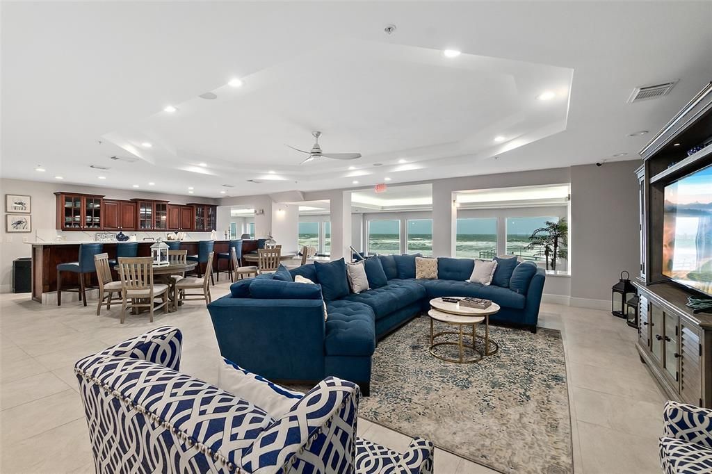 Dining room, Interior, Kitchen, Living room, Recessed Lighting, Water