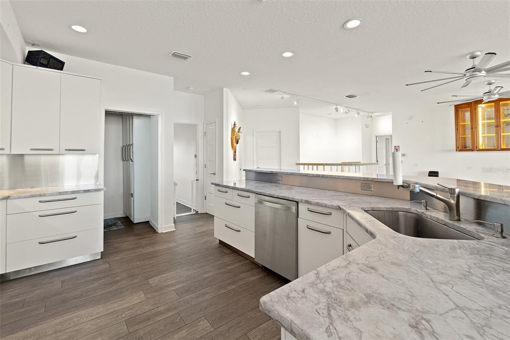 Interior, Kitchen, Recessed Lighting, Wood Texture Flooring