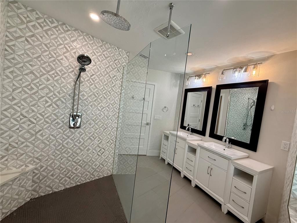 Bathroom, Dual Sink Vanities, Glass Shower, Interior, Recessed Lighting