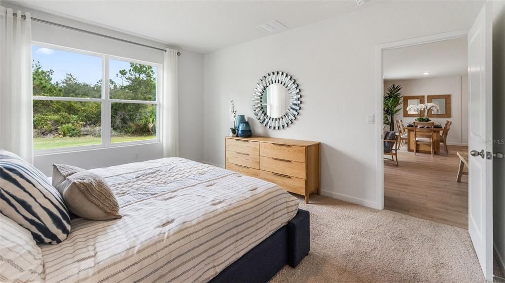 Bedroom, Dining room, Interior, Recessed Lighting, Wood Texture Flooring