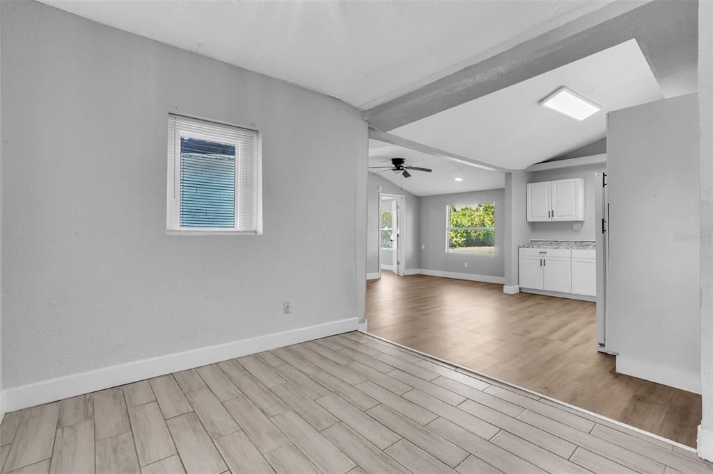 Empty room, Interior, Recessed Lighting, Wood Texture Flooring