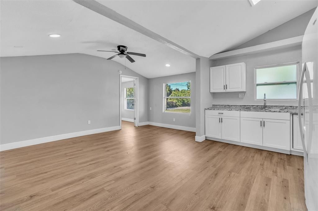 Empty room, Interior, Recessed Lighting, Wood Texture Flooring
