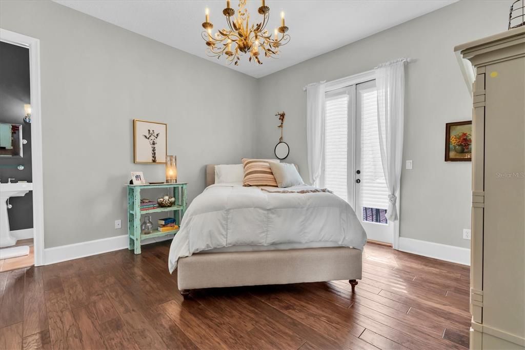 Bedroom, Chandelier, Interior, Wood Texture Flooring