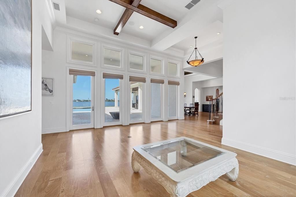 Interior, Pendant Lights, Recessed Lighting, Water, Wooden Beams, Wood Texture Flooring