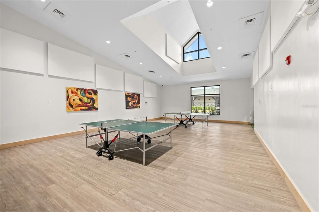 Game Room, Glass Ceilings, Interior, Recessed Lighting, Wood Texture Flooring