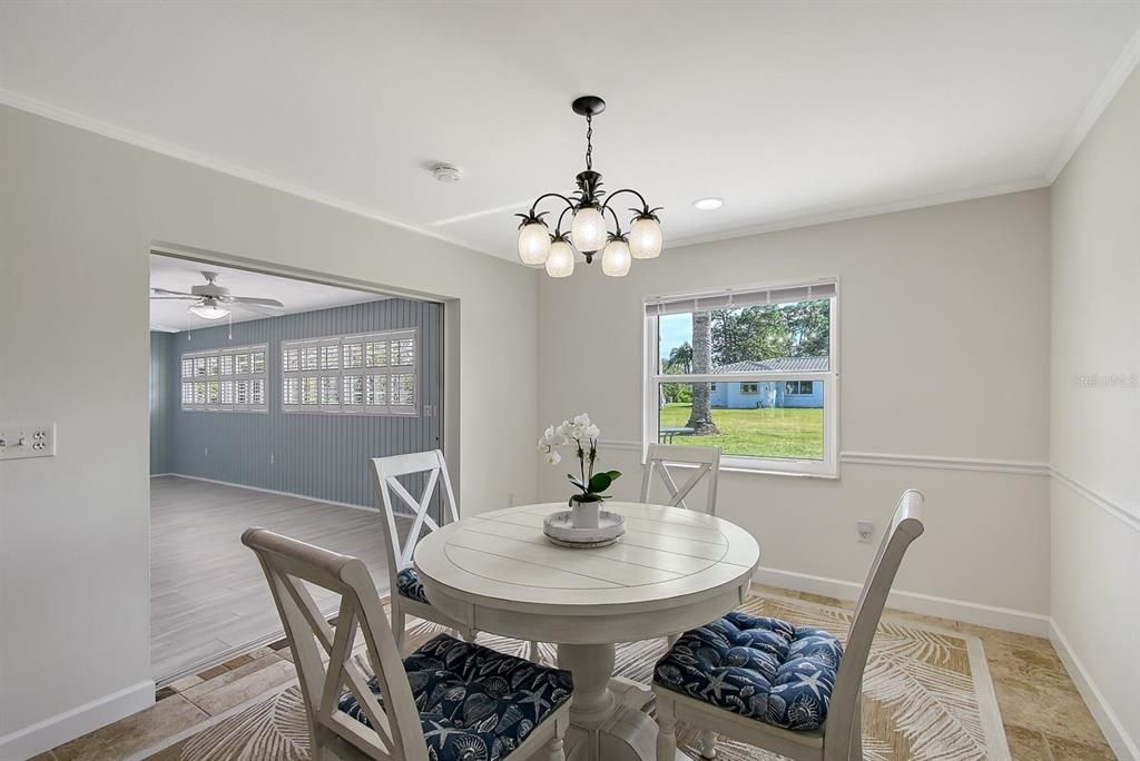 Dining room, Interior, Pendant Lights, Recessed Lighting, Wood Texture Flooring