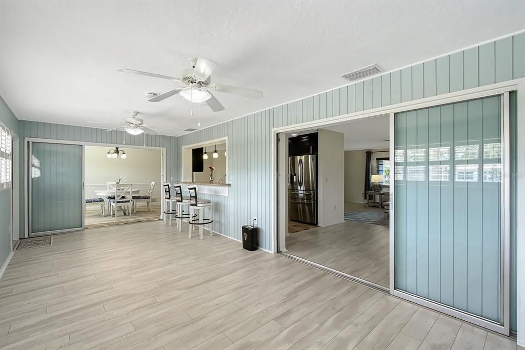 Dining room, Interior, Pendant Lights, Wood Texture Flooring