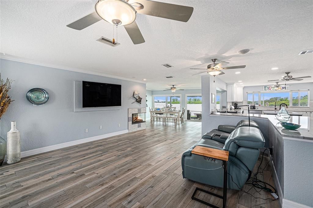 Dining room, Interior, Recessed Lighting, Wood Texture Flooring