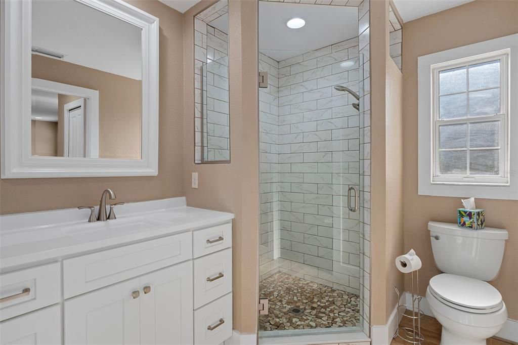 Bathroom, Glass Shower, Interior, Recessed Lighting