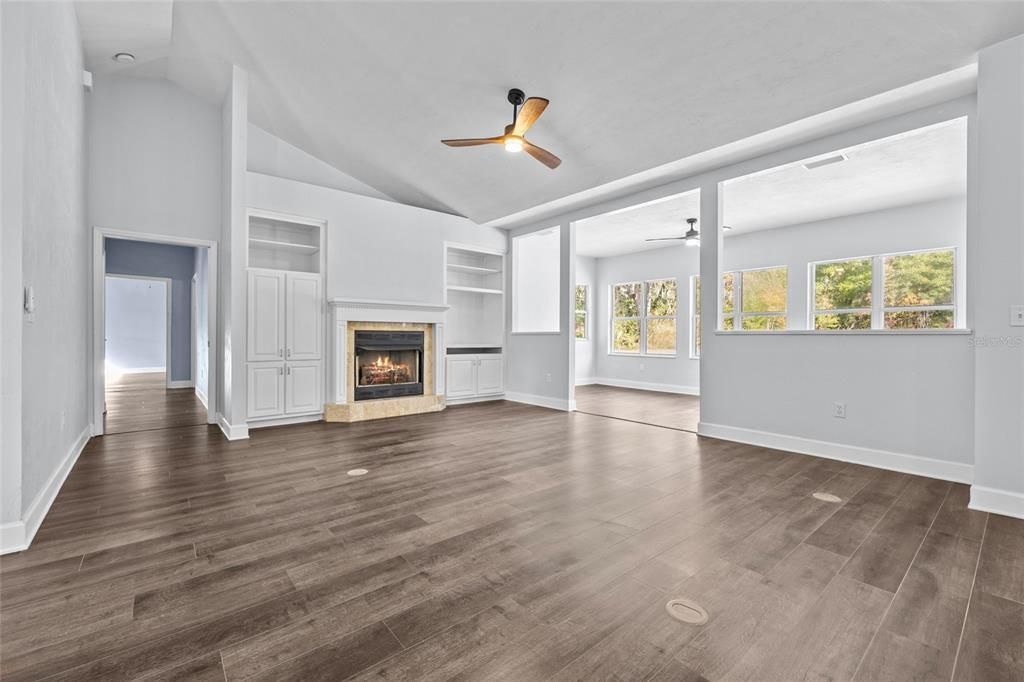Empty room, Fireplace, Interior, Wood Texture Flooring