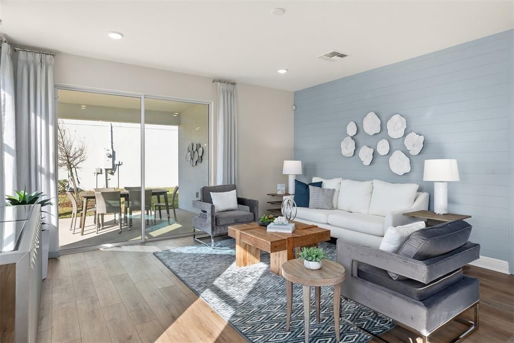 Interior, Living room, Recessed Lighting, Wood Texture Flooring