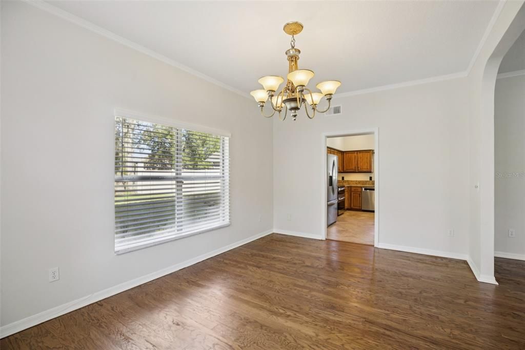 Chandelier, Empty room, Interior, Kitchen, Wood Texture Flooring