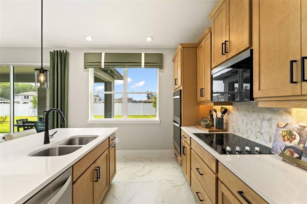 Interior, Kitchen, Marble, Pendant Lights, Recessed Lighting, Stainless Steel Appliances, Water