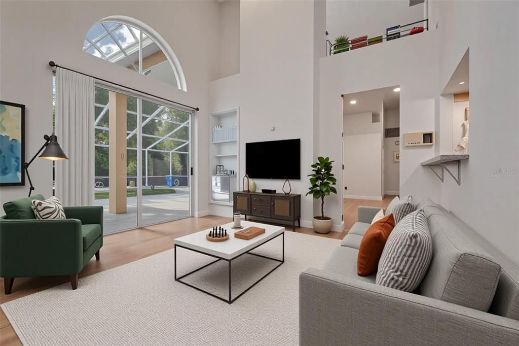 Interior, Living room, Recessed Lighting, Wood Texture Flooring