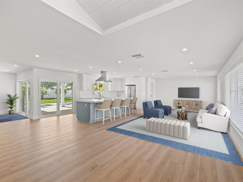 Interior, Kitchen, Living room, Recessed Lighting, Stainless Steel Appliances, Wood Texture Flooring