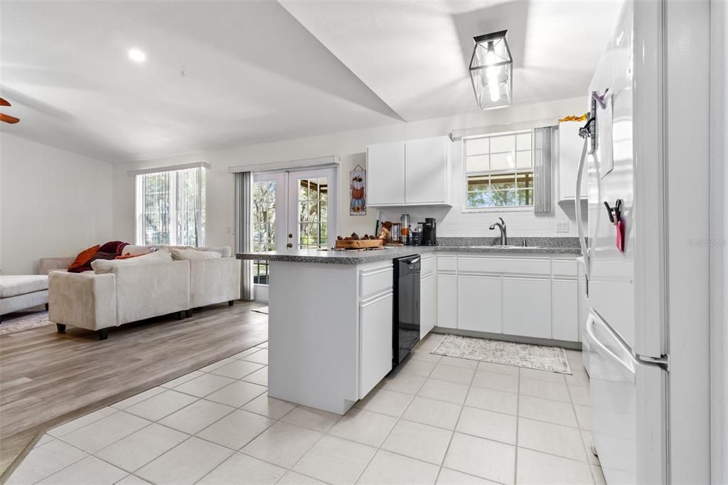 Interior, Kitchen, Living room, Recessed Lighting, Wood Texture Flooring