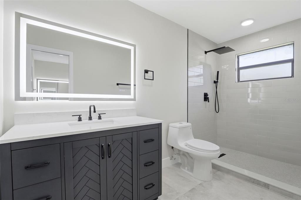 Bathroom, Glass Shower, Interior, Recessed Lighting