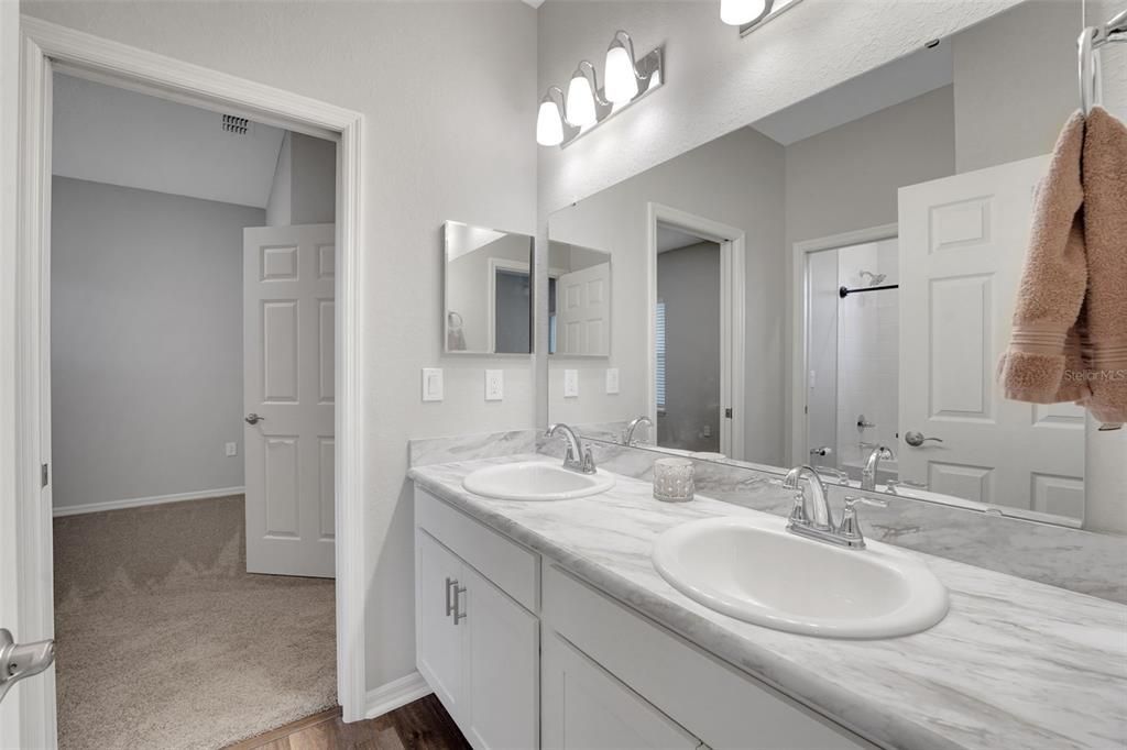 Bathroom, Dual Sink Vanities, Interior, Wood Texture Flooring
