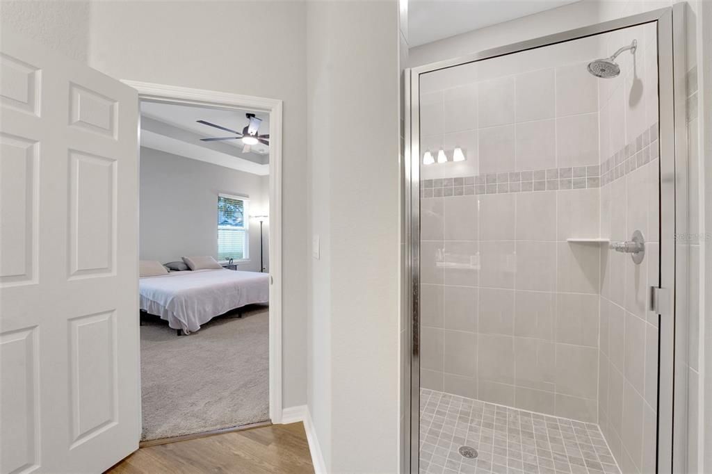 Bathroom, Bedroom, Glass Shower, Interior, Wood Texture Flooring