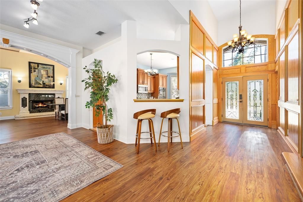 Chandelier, Fireplace, Interior, Pendant Lights, Wood Texture Flooring