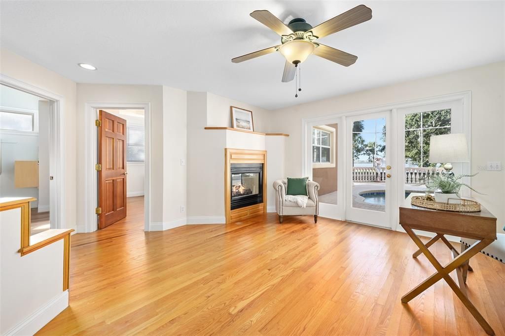 Fireplace, Interior, Recessed Lighting, Wood Texture Flooring