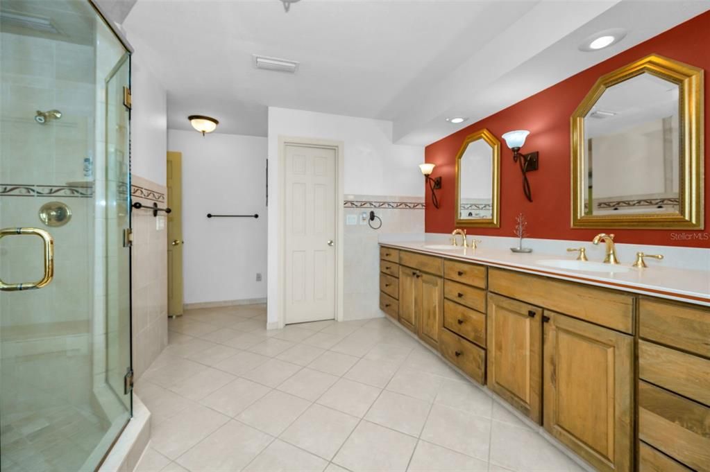 Bathroom, Dual Sink Vanities, Glass Shower, Interior, Recessed Lighting