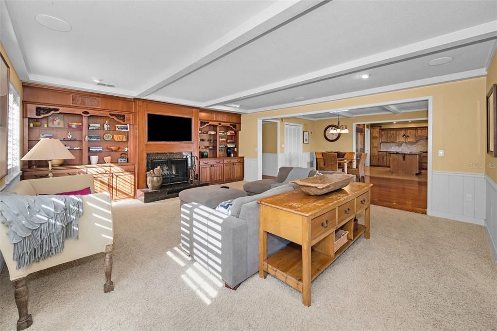 Dining room, Fireplace, Interior, Living room, Recessed Lighting